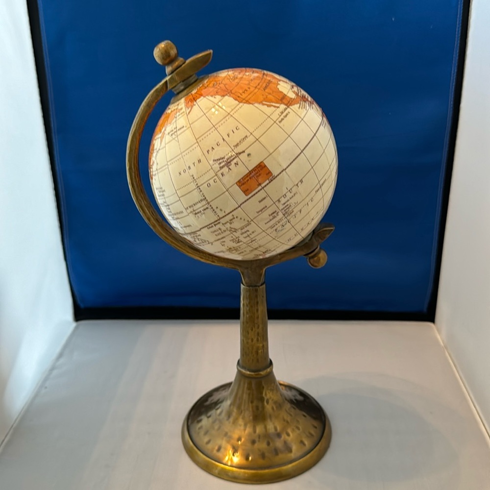 Brass-Stand Decorative Globe in Cream and Orange
